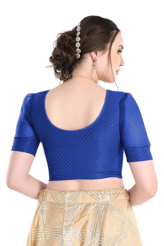 Image of FINESTFIT Stay On Trend Fashion 100% Cotton Readymade Blouses for Women,Round Neckline with Organza Balloon Sleeves.