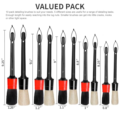 10 Pcs Boar Hair Detailing Brush Set