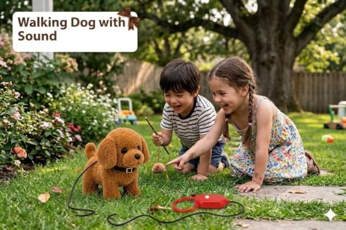 Image of Remote Control Walking Dog Toy Interactive Battery Operated Puppy Plush Soft Moving Tail Electronic Pet Toy for Kids Boys Girls Educational Fun Gift