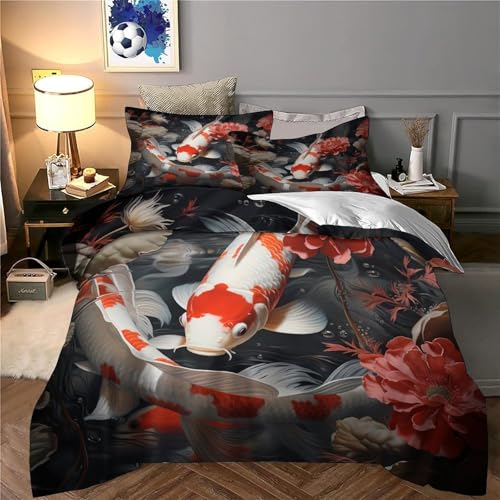 Housse de couette 140x200 poisson Koï en microfibre douce sans repassage