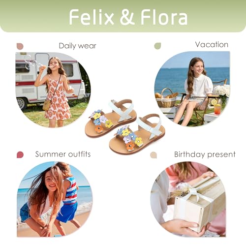 Image of Felix & Flora Toddler Girl Sandals -Flower Girl Dress Shoes Open Toe Little Kid Flats