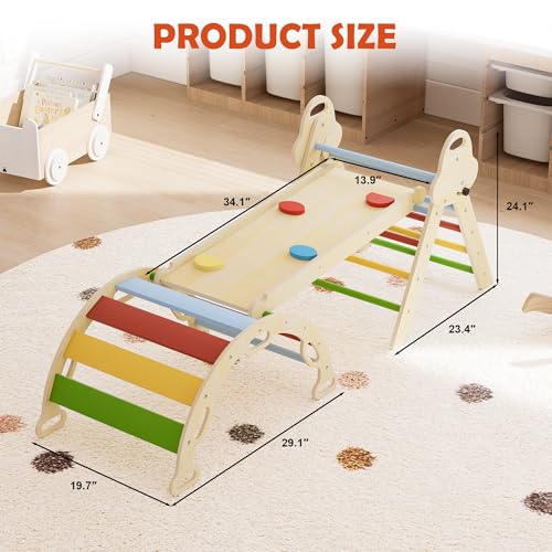 doowroodni Pikler Triangle Set 7in1 Toddler Climbing Toys Indoor Foldable Baby Climbing Toys Wooden Montessori Climbing Set with Arch, Ramp, Ladder for 1-3 Years, Jungle Gym for Kids — view 2