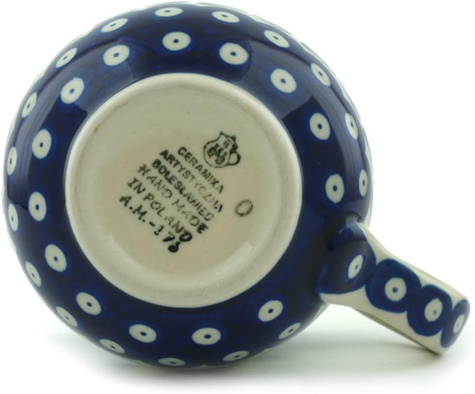 Polmedia Polish Pottery Bubble Mug 16 oz - Bleeding Heart Peacock Pattern Handmade in Boleslawiec Poland by Ceramika Artystyczna + Certificate of Authenticity
