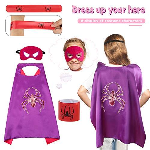 kuaima Superhero Capes for Kids Girl Halloween Cosplay Costume Party Christmas Double Side Cape Role Play Dress Up for Girl with Masks&Bracelet Slaps - Thumbnail 2