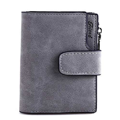 Women Short Purse Faux Leather Wallet Leaf Card Coin Holder Purses Buckle Zipper Clutch, Light Grey, One Size