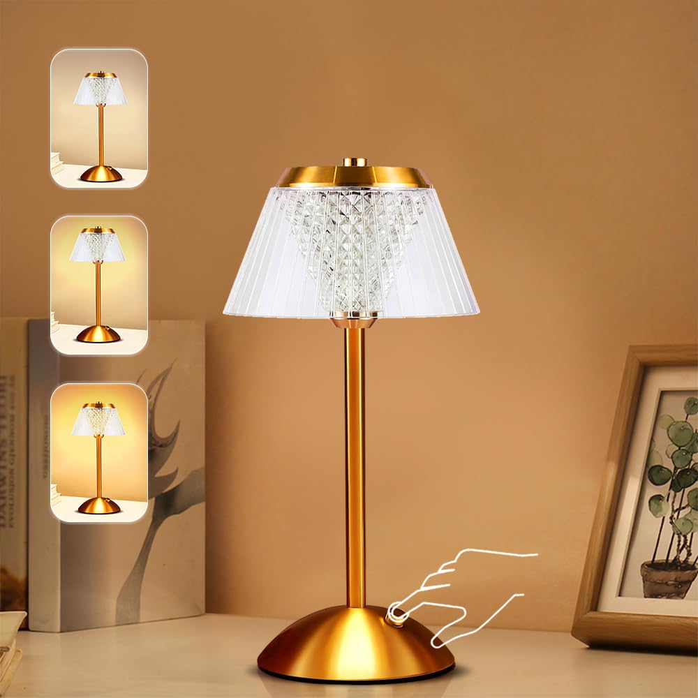 Noctila Golden Table Lamp Portable Metal, Touch Control Bedside Lamps, 3 Color Temperatures