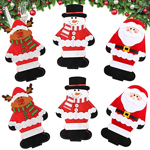 AOBETAK Weihnachten Besteckhalter Taschen, 6 Stk Schneemann Rentier...