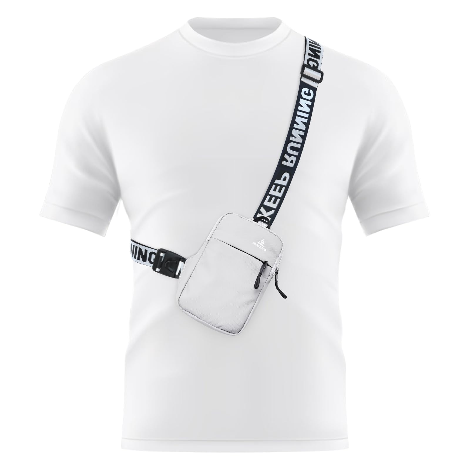 Peicees Mini Crossbody Sling Bag Chest Bag Dual Pocket Water Resistant Fanny Pack Running Phone Holder for Men Women Workout Travel, White