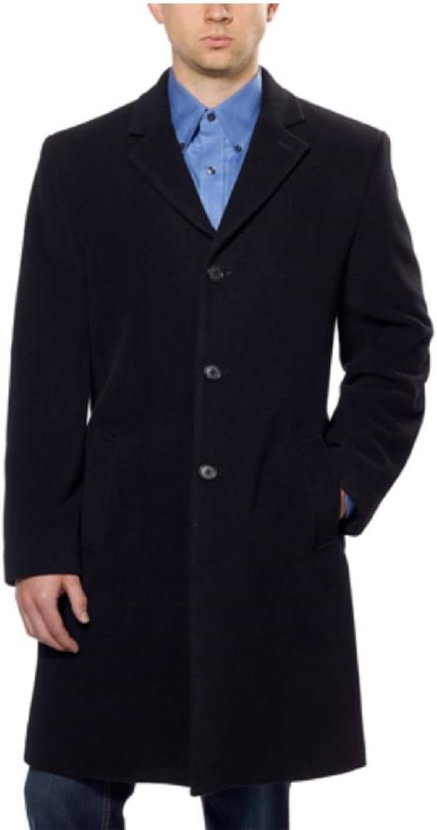 Hathaway Platinum Men's Wool & Cashmere Jacket Top Coat Woven in Italy (46R, Black)