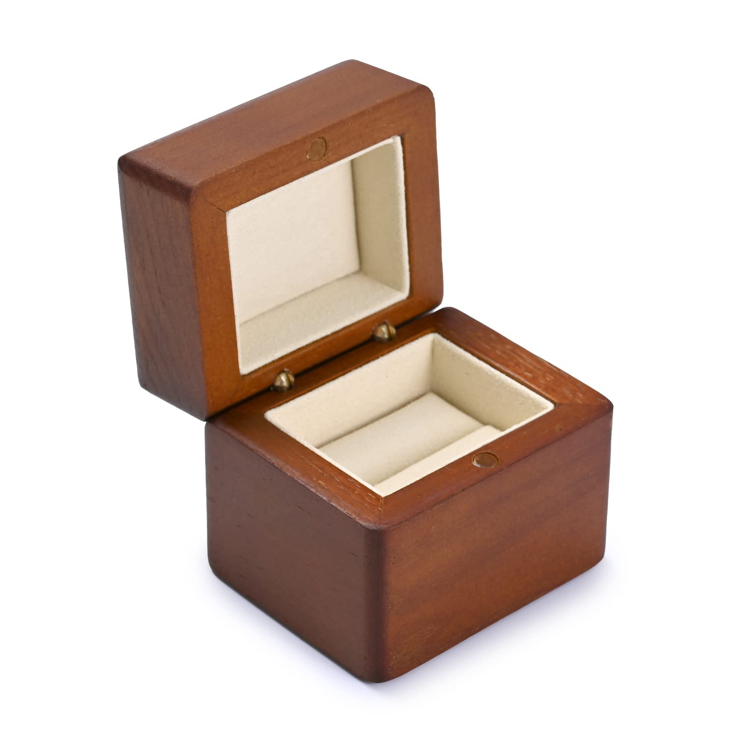 Boîte à Bagues En Bois Noyer Massif – Doublure Velours – Vintage – 5,5 X 4 Cm