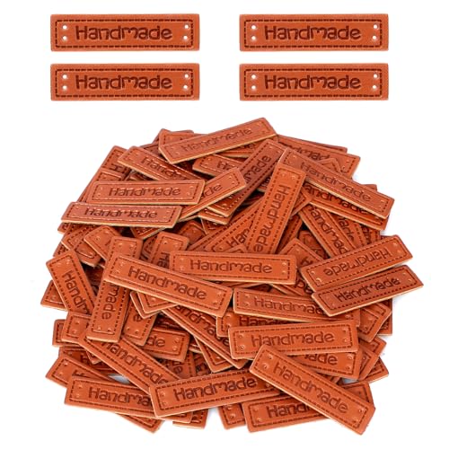 100 etiquetas de piel sintética hechas a mano con etiquetas de amor en relieve, etiquetas de punto con agujeros, adornos de punto, accesorios de bricolaje para suéteres, bufandas, bolsos, guantes,