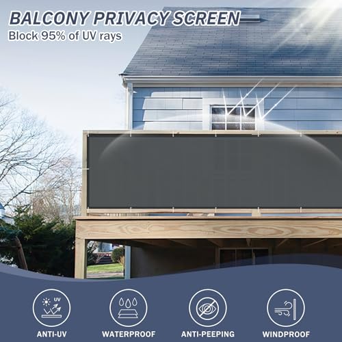 HENG FENG Balcony Privacy Screen 0.8x3m, 160g/㎡ PES Waterproof Fence Screen, 95% UV Protection for Deck, Patio, Backyard, Outdoor Pool, Porch, Railing, Anthracite - Image 3