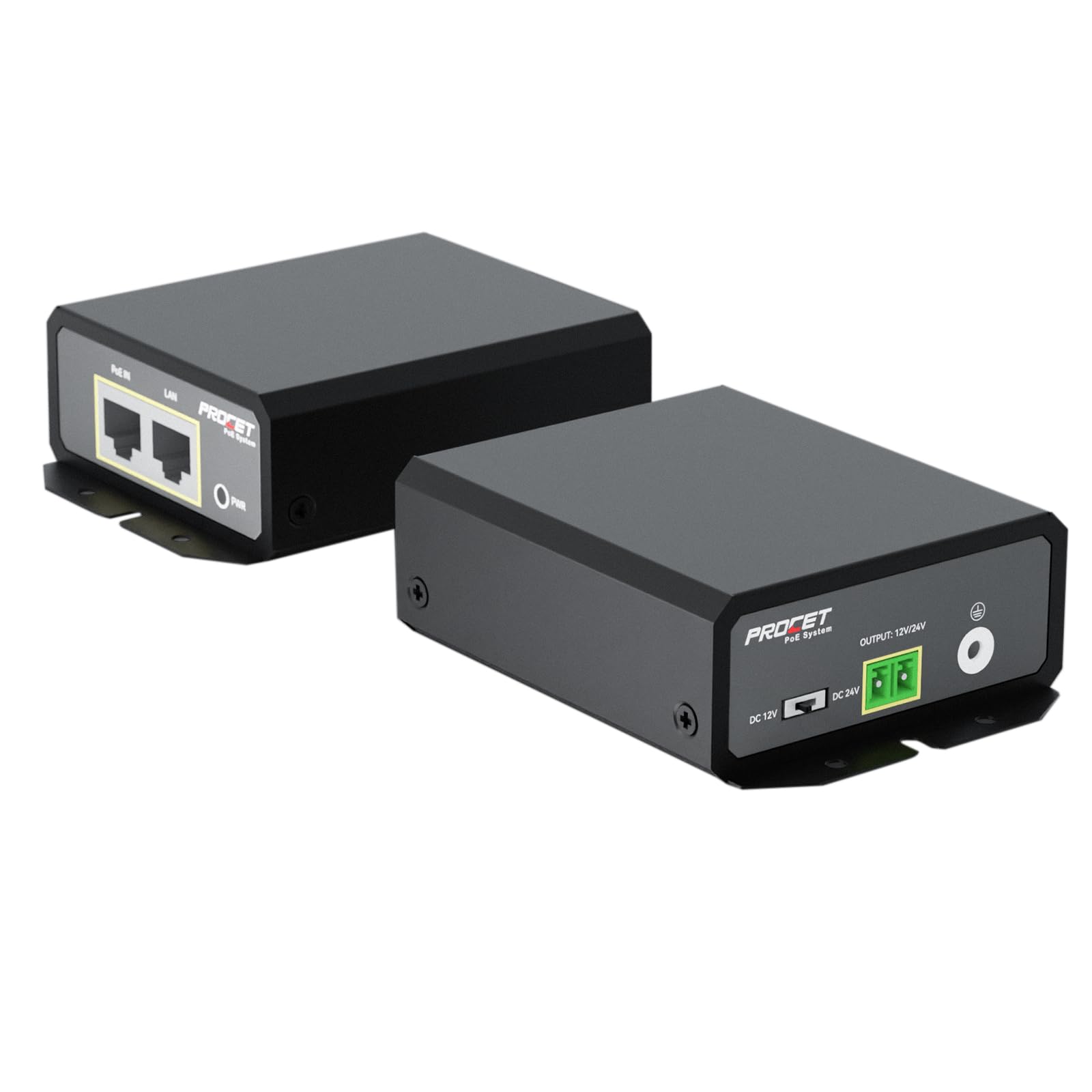 PROCET Gigabit PoE Splitter 12V/24V DC 25W, IEEE802.3af/at/PoE+ Compliant PoE+ Power Adapter, IP40, Work Temp -40°F to 149°F, 6KV Surge Protection, for Non-PoE terminals, PT-PD208GT