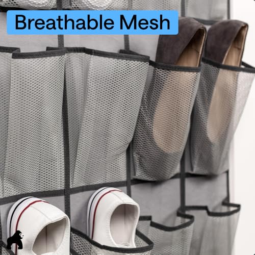 GORILLA GRIP Over the Door Shoe Organizer, 24 Large Breathable Mesh Pockets, Space Saving Hanging Storage Holder, Closet Rack Hanger Holds Up to 40 lbs, Hangs on Closets for Shoes, Accessories, Grey - Thumbnail 4