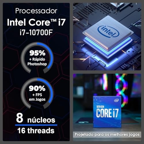 PC Gamer Intel Core i7-10700F 16GB SSD 1TB Placa de Vídeo RTX 3060 12GB DDR6 Com Kit Gamer Completo
