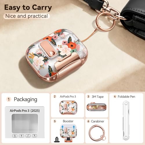 Image of for Apple AirPod Pro 3 Case 2025 with Lock,Clear TPU Floral AirPod Pro 3 Generation Case Cover for Women Girly, iPod Pro 3 Cases with Keychain & Cleaner Kit- White Berry Flower