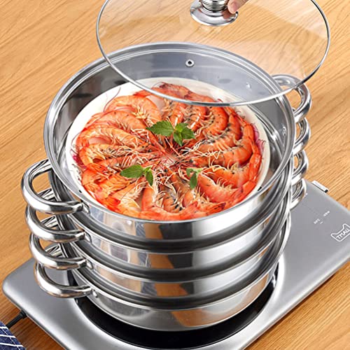 ANSNOW 1Set Stainless Steel Steamer, Steaming Cookware Steamer Pot with Lid, Steamer Stack and Steam Pot Set Work with Gas, Electric, Grill Stove Top/4-Tier/28 * 28Cm - Image 5