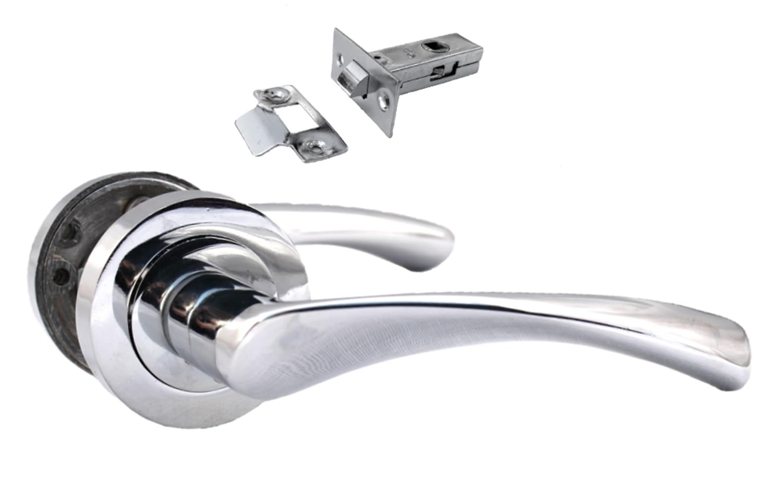 Polished Chrome Twist Door Handle Set, Interior Latch Lever on Rose, Door Latch Chrome, Door Handle Latch, Privacy Lockable Handle for Bathroom, Bedroom (1 Pair of Handles + Tubular Latch)