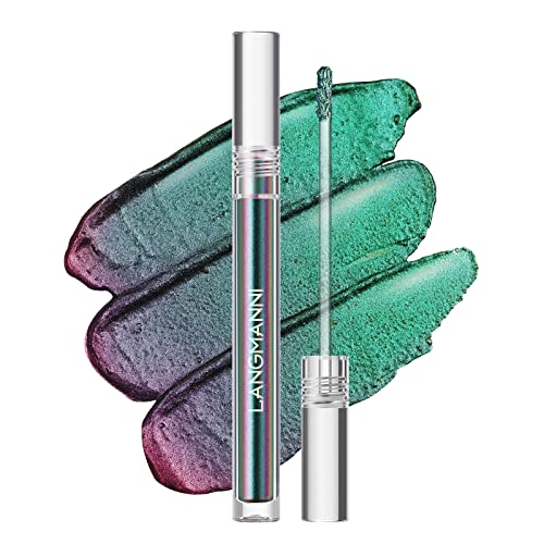 Langmanni Liquid Glitter Eyeshadow Chameleon Eyeshadow Makeup,Metallic Changing Long-Lasting Holographic Glitter Multichrome Eyeshadows (A-Peacock) #TOP30