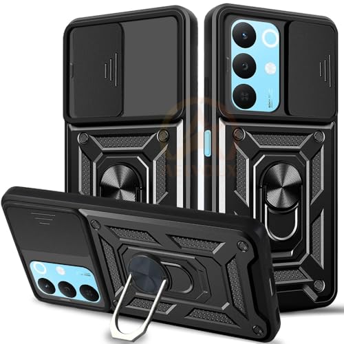 Image of Armor Bumper Back Cover Case for Realme 15X 5G Rotating Camera Cover, Ring Holder & Kickstand | Heavy Duty & 360 Degree Protection Realme 15X 5G Back Cover (Black)