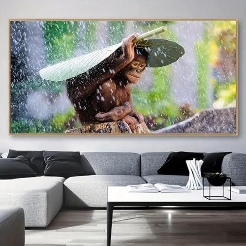 Toile orang-outan pluie deco nature salon moderne ambiance sereine