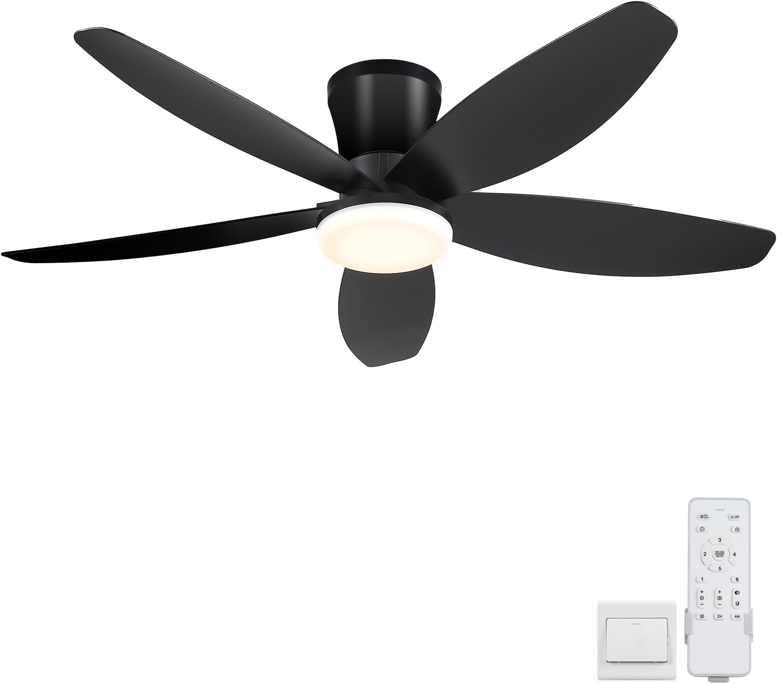 Surtime 42" Ceiling Fans with Lights-Low Profile Ceiling Fan with Light and Remote Control,Flush Mount,DC Reversible,LED Dimmable Blakc Ceiling Fans for Bedroom,Indoor/Outdoor Patio Use