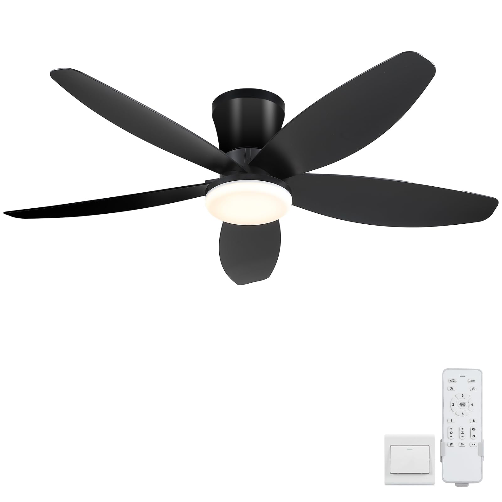 Surtime 42" Ceiling Fans with Lights-Low Profile Ceiling Fan with Light and Remote Control,Flush Mount,DC Reversible,LED Dimmable Blakc Ceiling Fans for Bedroom,Indoor/Outdoor Patio Use