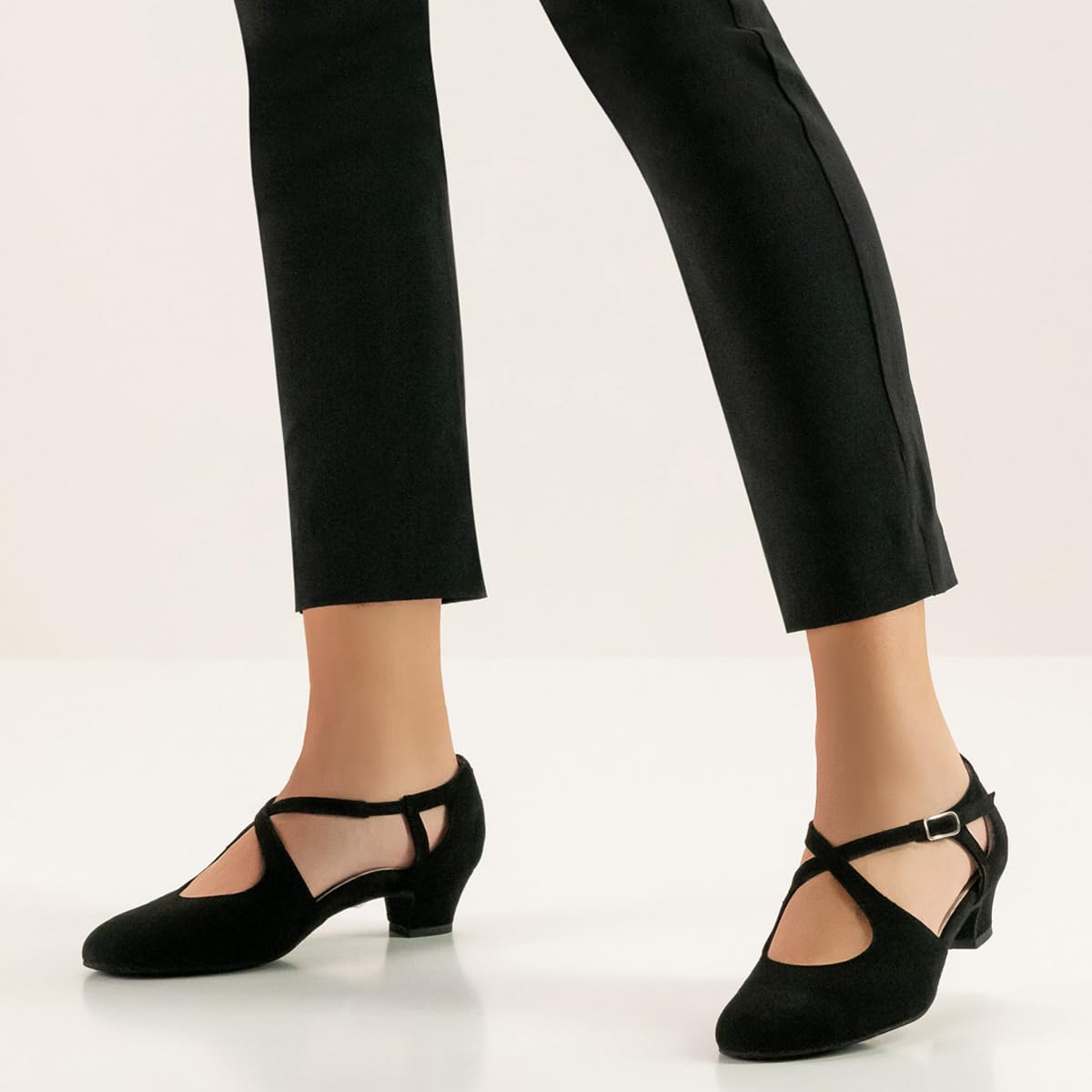 Werner Kern Damen Tanzschuhe Gala 3,5 Comfort - Veloursleder Schwarz - für breite Füße - 3,5 cm Block Absatz - Rauledersohle - Made in Italy