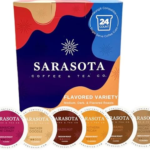 Sarasota Coffee Pods, Medium, Dark, & Flavored Roasts, Single Serve Coffee Pods, K Cups compatible with Keurig 2.0 (24 Count, Flavored Variety) Cover
