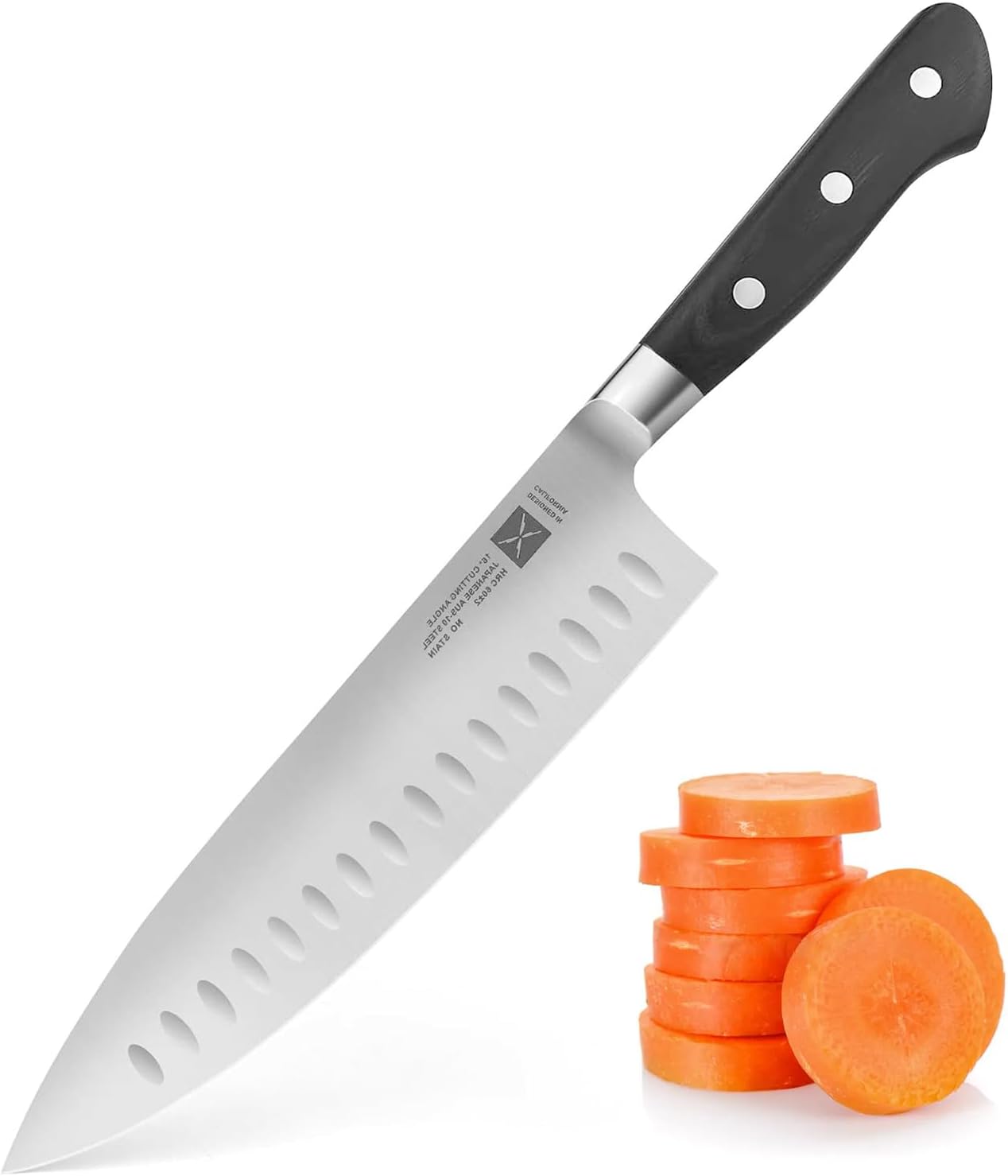 Fortune Candy 8 Inch Chef’s Knife - Japanese AUS-10 Stainless Steel Kitchen Knife - Full Tang, Classic Handle (Silver)