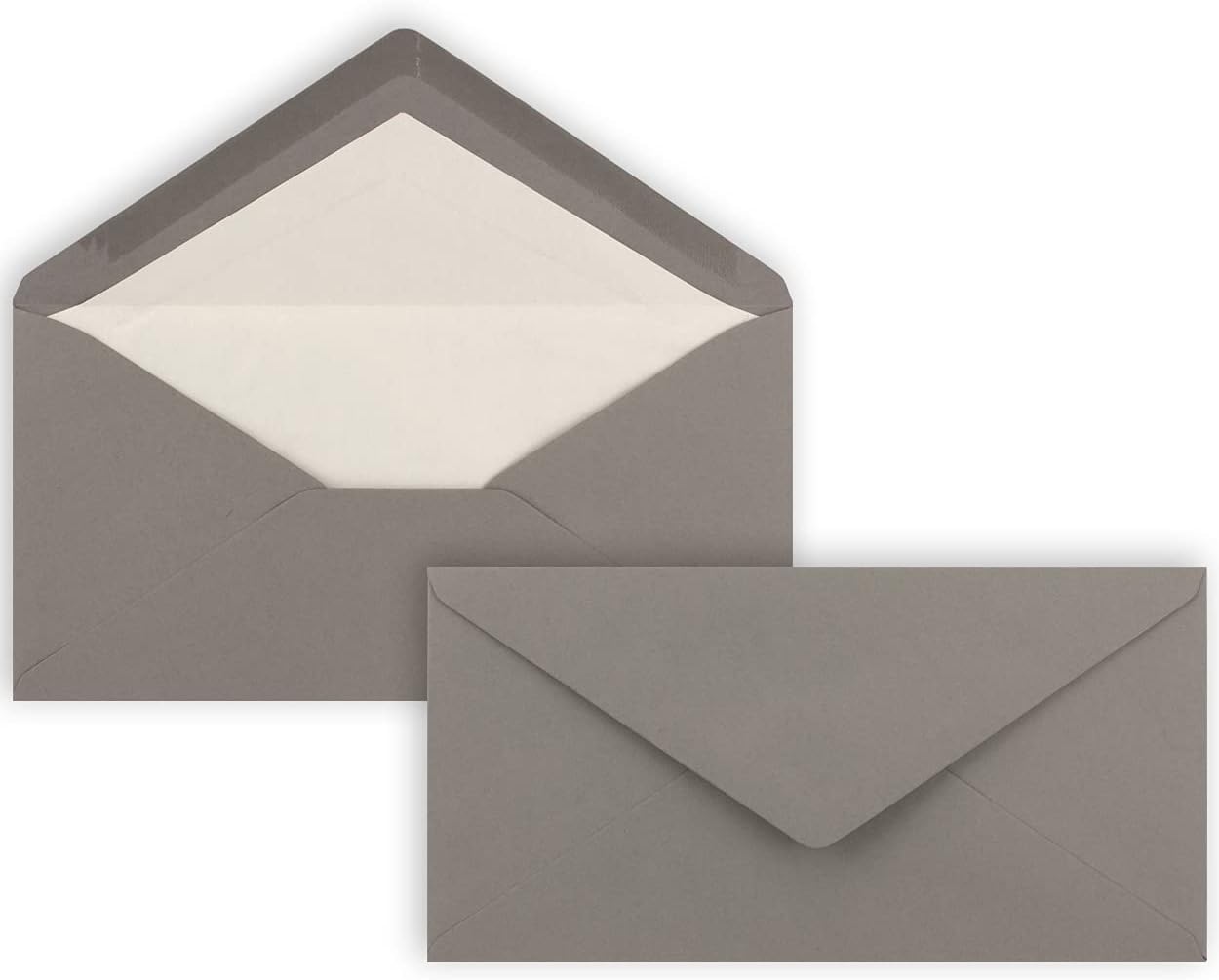 NEUSER PAPIER 50 x DIN long envelopes, dark grey with white silk lining, 11x22 cm, 90 g/m²