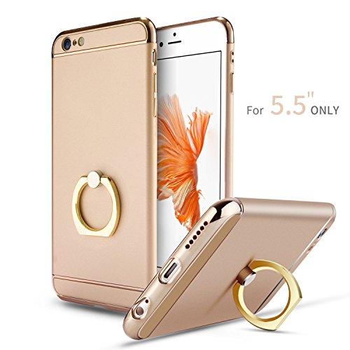 iPhone 6 Plus Case,iPhone 6s Plus Case,Myriann 3 in 1 Ultra Thin Hard Protective Luxury Case Cover for iPhone 6 Plus/iPhone 6s Plus(5.5Inch)with 360 Degree Rotating Ring Kickstand(Luxury Gold)