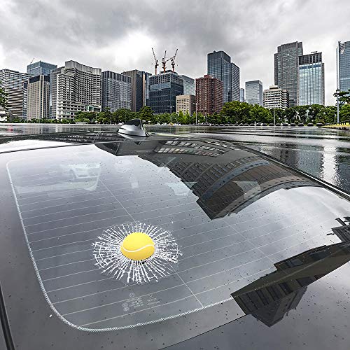 COGEEK 3D Prank Tricky Broken Glass Sticker Car Window Ball Hits Self Adhesive Funny Car Stickers (Tennis-Yellow) - Thumbnail 2