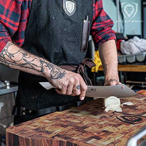 Dalstrong Cleaver & Chef Knife - 8 Inch - 'Crixus' - Frost Fire Series - High Chromium 10Cr15Comov Steel - Frosted Sandblast Finish - White Honeycomb Handle - Leather Sheath - Nsf Certified #TOP6