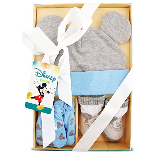 Disney Baby Boys Mickey Mouse 3 Piece Take Me Home Set: 3D Ear Hat, Socks and Mitten (0-3m)