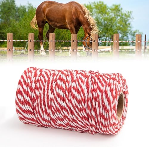 Electric Fence Wire 6 Strand Polywire Electric Fencing Conductor Wire Nylon Stainless Steel for Livestock Horse Cattle Sheep Crop (Red and White 200m)