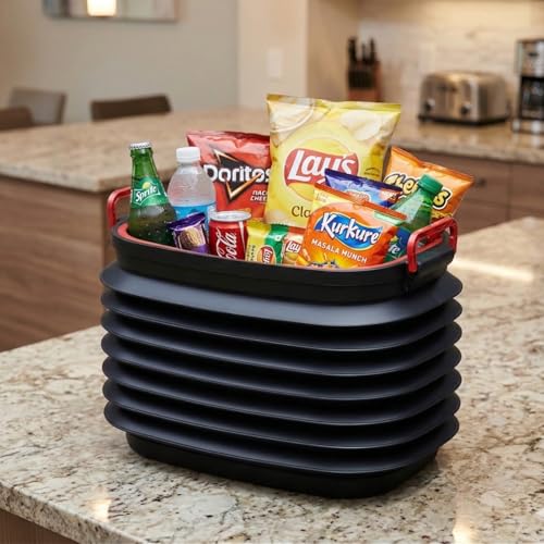 Image of Collapsible Pop-up Utility Bin 18L /37L, Foldable Dustbin with Lid, Portable Trash Bin for Kitchen, Camping & Gardening, Space-Saving Multipurpose Bin with Anti-Slip Base & Carry Handles