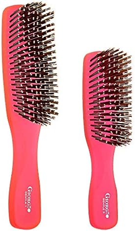 Giorgio GION1-2R Red Set of 2 Gentle Touch Detangler Hair Brush for Men Women and Kids. Soft Bristles for Sensitive Scalp. Wet and Dry for all Hair Types. Scalp Massager Brush Stimulate Hair Growth