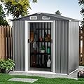 Goplus 6' x 4' Outdoor Storage Shed, Weather-Resistant Galvanized Metal Tool House w/ 4 Air Vents, Lockable Sliding Doors, Ramp, Gloves, Utility Tool Organizer for Garden, Farm, Yard