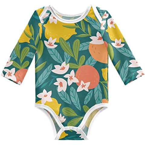 JUNZAN Neon Bright Human Skulls Baby Boy Bodysuits Long Sleeve Cotton for Baby Girl Newborn Toddler Infant 24 Months 3M, Tropical Summer Fruit Lemon Orange Citrus, Large Cover
