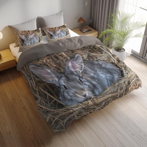 Housse de couette 240x220 lapin gris avec fermeture éclair pratique