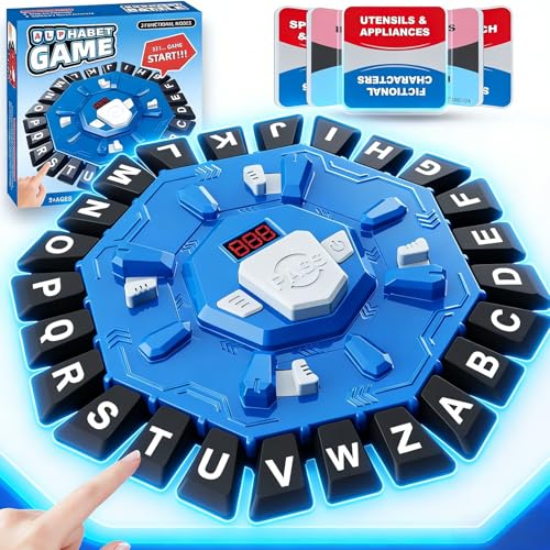 Gioco di Parole Frenetico - Gioco da Tavolo in Modalità Doppia con Timer, 24 Tasti con Lettere e 35 Carte, per Bambini 3+ Anni e Adulti, 2-8 Giocatori, Ideale per Giochi di Famiglia e Feste (Blu)