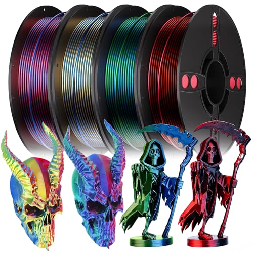 Image of PLA Filament Bundle, 1.75mm Muticolor Silk PLA Filament Bundle, 3D Printer Filament Dimensional Accuracy + /-0.02mm, 250g x 4 Spools, 1kg in Total