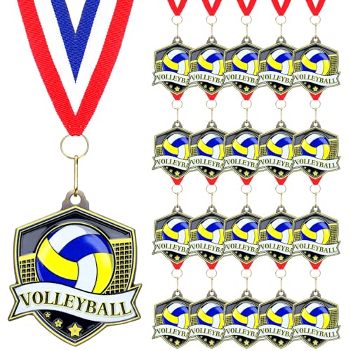 Trnayi 20 Pcs 10/20 /30/40 Pcs Award Medals Bulk Sports Medals with Neck Ribbons 2.4 Inch Winner Award Trophy Prize Gift for Sports Themed Party Favors Tournaments Match (Volleyball)