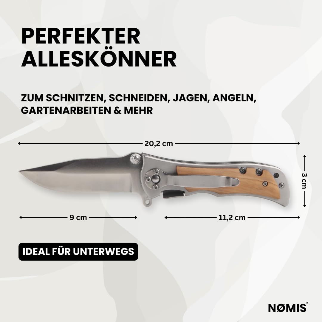 NØMIS Klappmesser | Outdoor Messer Survival | Taschenmesser Klappmesser mit Messerscheide | Edelstahl Jagdmesser Angelmesser | Schnitzmesser Bushcraft Messer | Einhandmesser