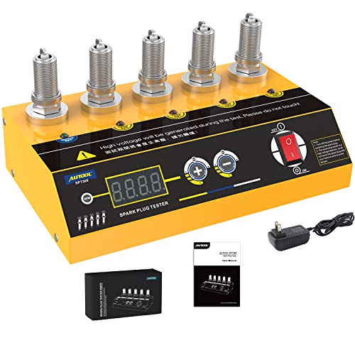 AUTOOL SPT360 Car Spark Plug Tester 110V Auto Spark Plug Detector Ignition Spark Plug System Analyzer with 5 Adjustable Testing Holes for Motorcycle Vehicle and More (200-9000RPM)