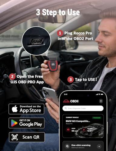 UJS Rocco Pro OBD2 Scanner Bluetooth, ABS/SRS/Transmission, No Subscription | Car Diagnostic Tool for iPhone Android, Full System Diagnose, AI Repair Guide, Used Car Inspect, Code Reader, Vehicles 1996+ - image 4