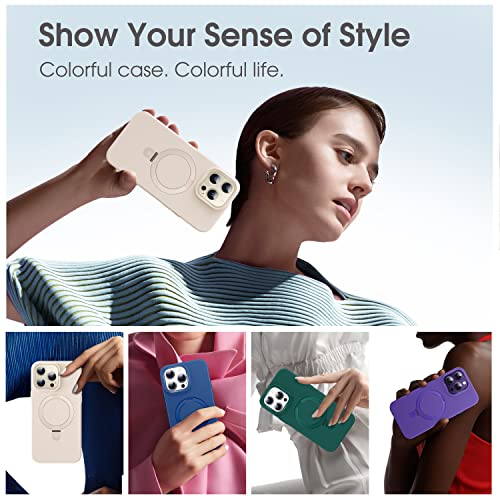 Casekoo Magnetic For Iphone 14 Pro Max Case With Invisible Stand [Compatible With Magsafe] [Dust-Free Antistatic Silicone] Mil-Grade Protective Non-Slip Phone Cover Cases For Women Men 6.7 Inch, Beige #TOP6