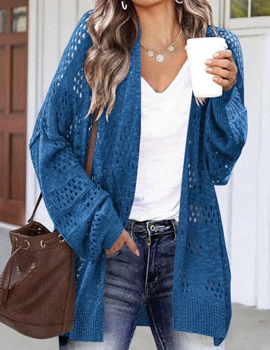 Image of HOTOUCH Lightweight Crochet Cardigan for Women Long Sleeve Open Front Knit Oversized Cardigans Sweaters