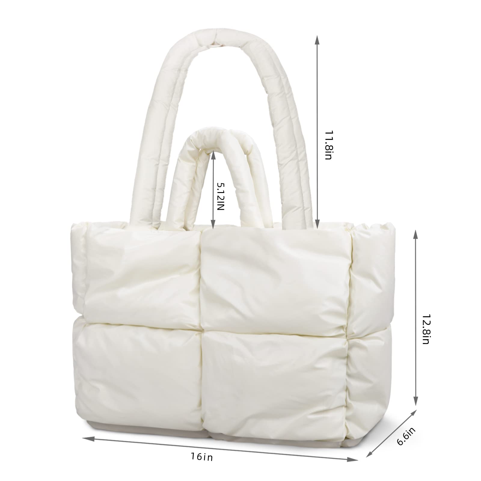 oexe Puffy tote bagï¼ŒHandbags for women,Large Puffer Tote Bag, Puffer bags for women,Luxury bags for women (White-L)
